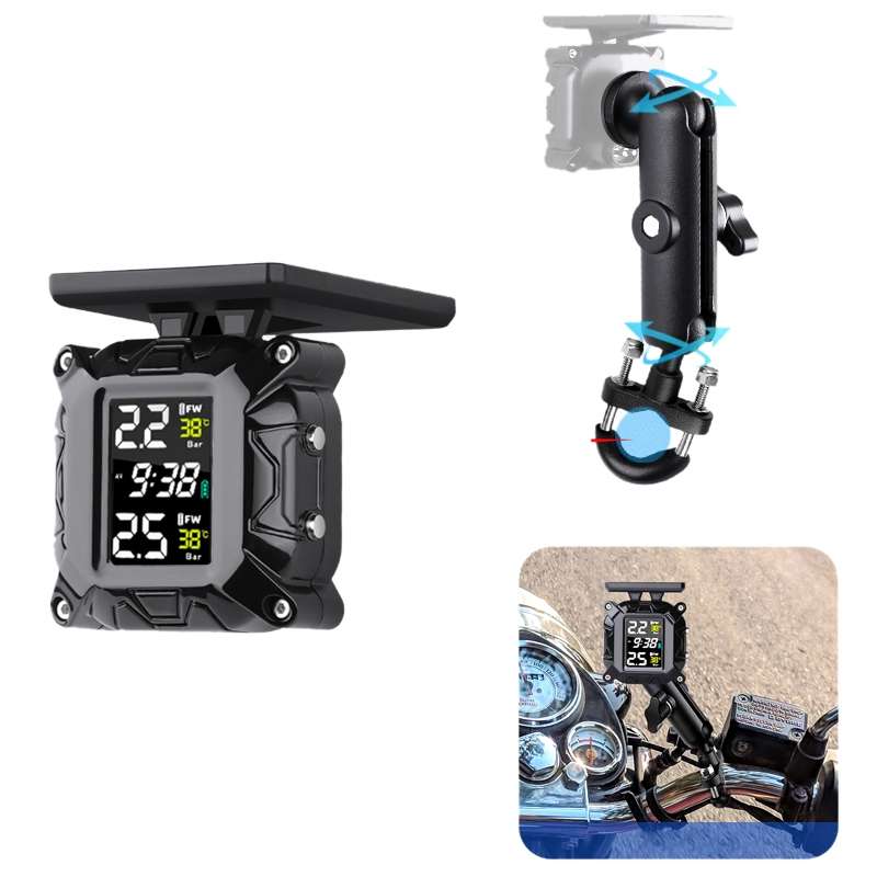 M9 Color Screen Motorcycle Solar Wireless Tire Pressure Monitor With Handbar Mount