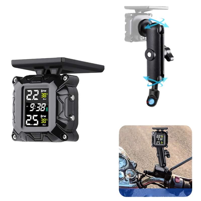 M9 Color Screen Motorcycle Solar Wireless Tire Pressure Monitor With Rear Mirror Bolt Mount