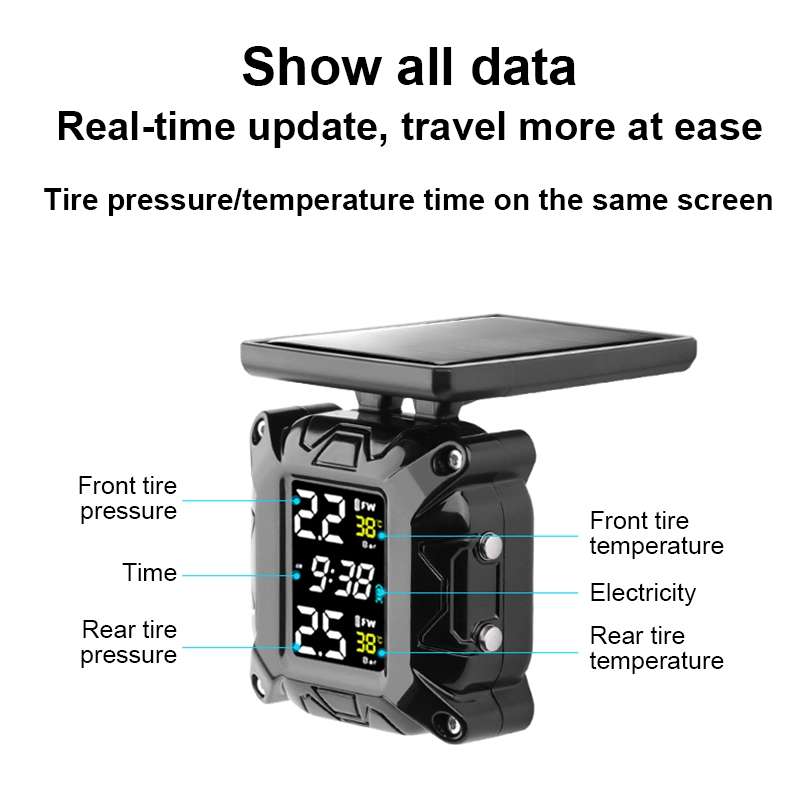 M9 Color Screen Motorcycle Solar Wireless Tire Pressure Monitor With Rear Mirror Bolt Mount