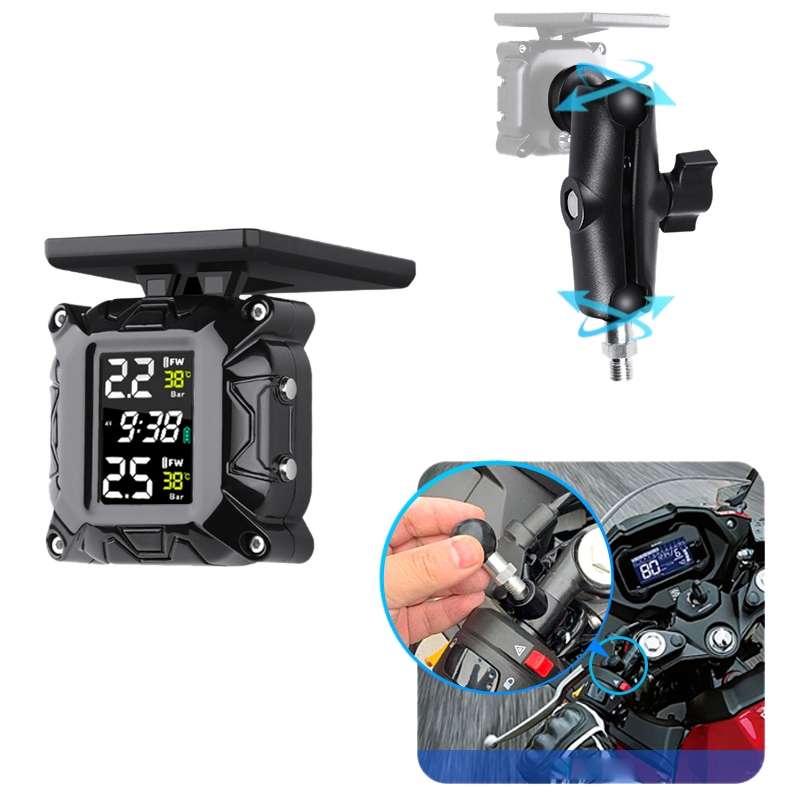 M9 Color Screen Motorcycle Solar Wireless Tire Pressure Monitor With M10 Fixed Mount