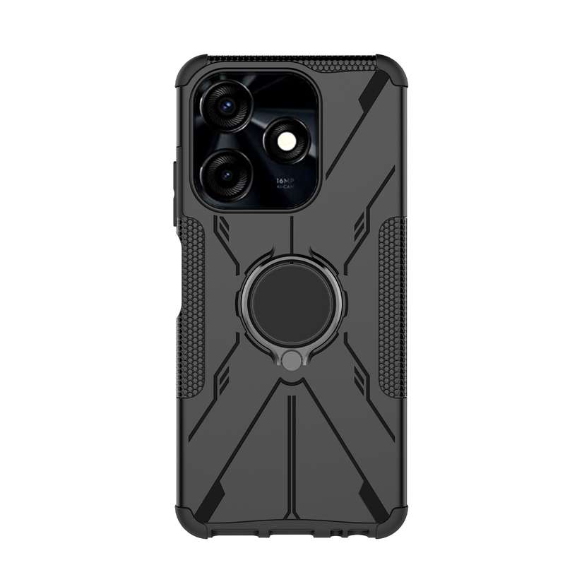 For Tecno Spark 10C Armor Bear Shockproof PC + TPU Phone Case with Ring(Black)