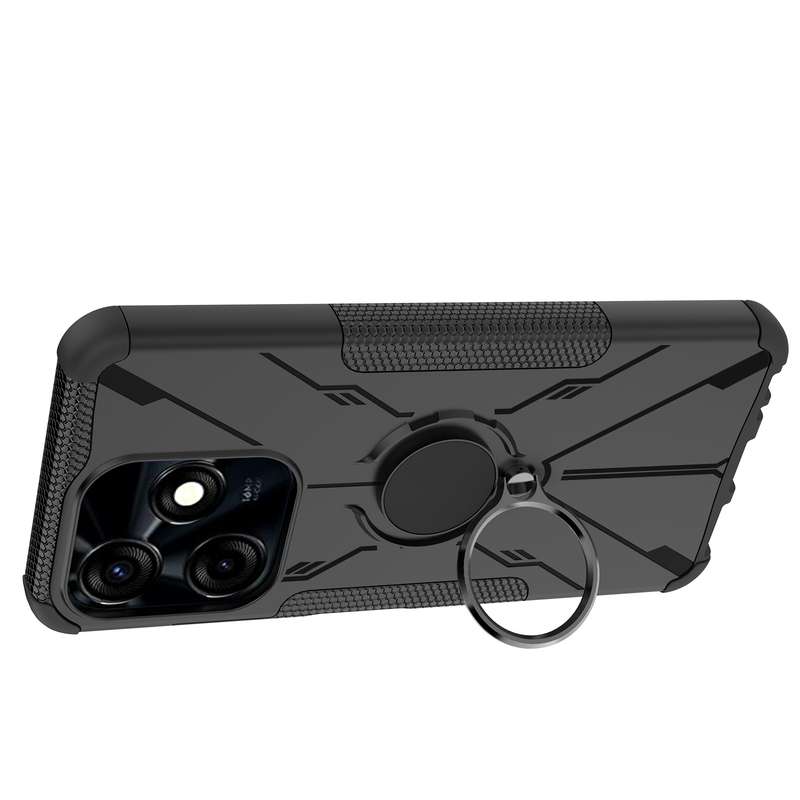 For Tecno Spark 10C Armor Bear Shockproof PC + TPU Phone Case with Ring(Black)