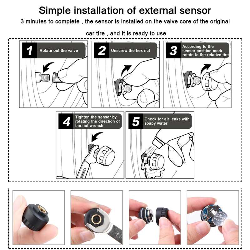 Front Rear Wheel Tire Pressure Temperature Monitoring Sensor(Black)