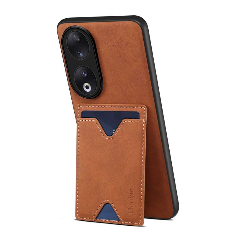 For Honor 90 Denior PU Back Cover Card Slot Holder Phone Case(Brown)