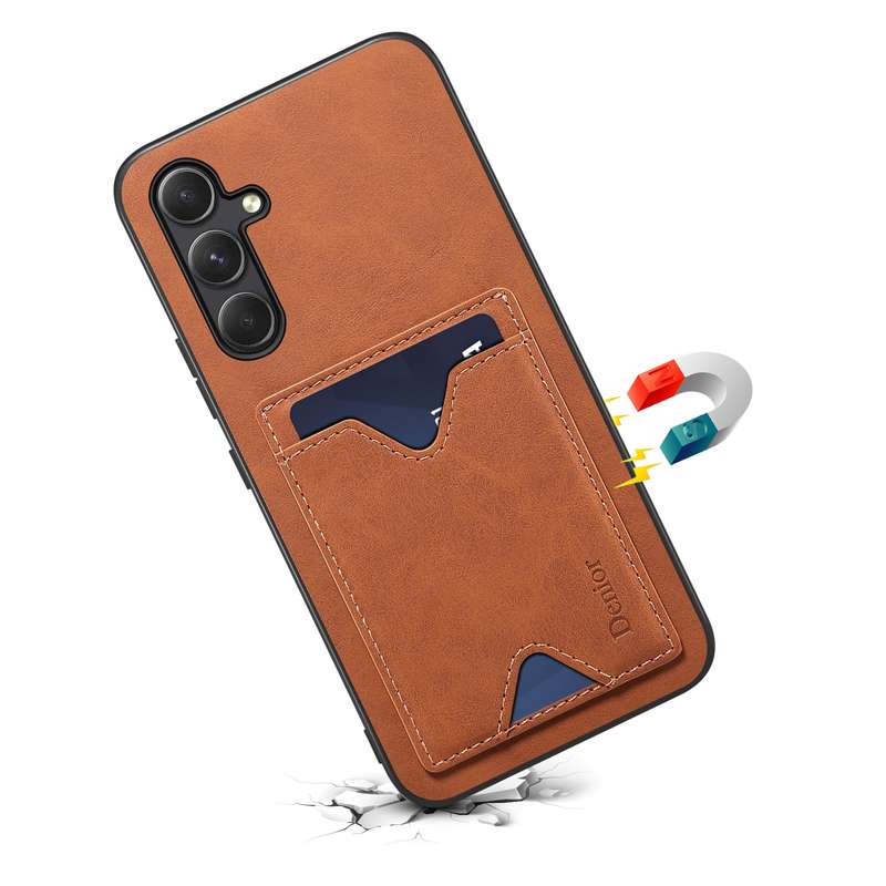 For Samsung Galaxy A24 5G Denior PU Back Cover Card Slot Holder Phone Case(Grey)