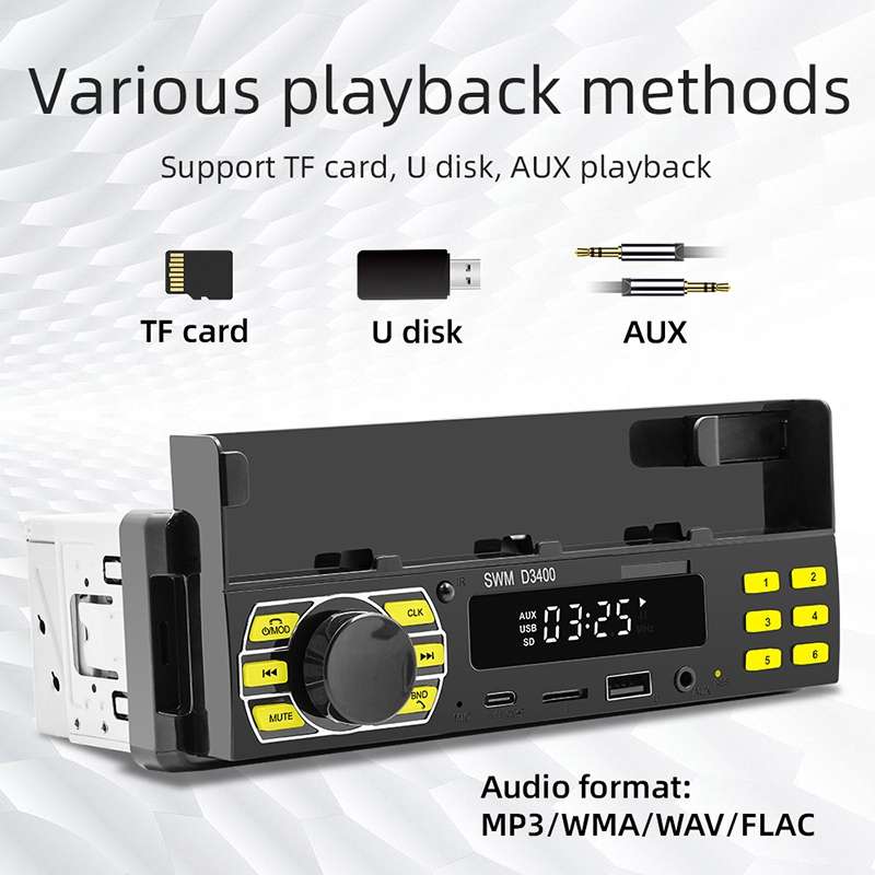 SWM D3400 Car Bluetooth MP3 Player Support Smart Voice Assistant / FM(Black)