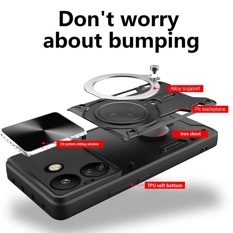 For Xiaomi Redmi 13C 4G CD Texture Sliding Camshield Magnetic Holder Phone Case(Purple)