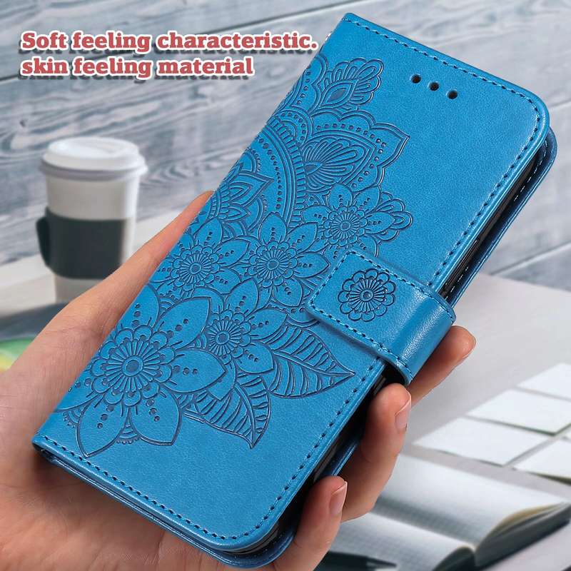 For Xiaomi Redmi Note13 Pro+ 5G Global 7-petal Flowers Embossing Leather Phone Case(Blue)