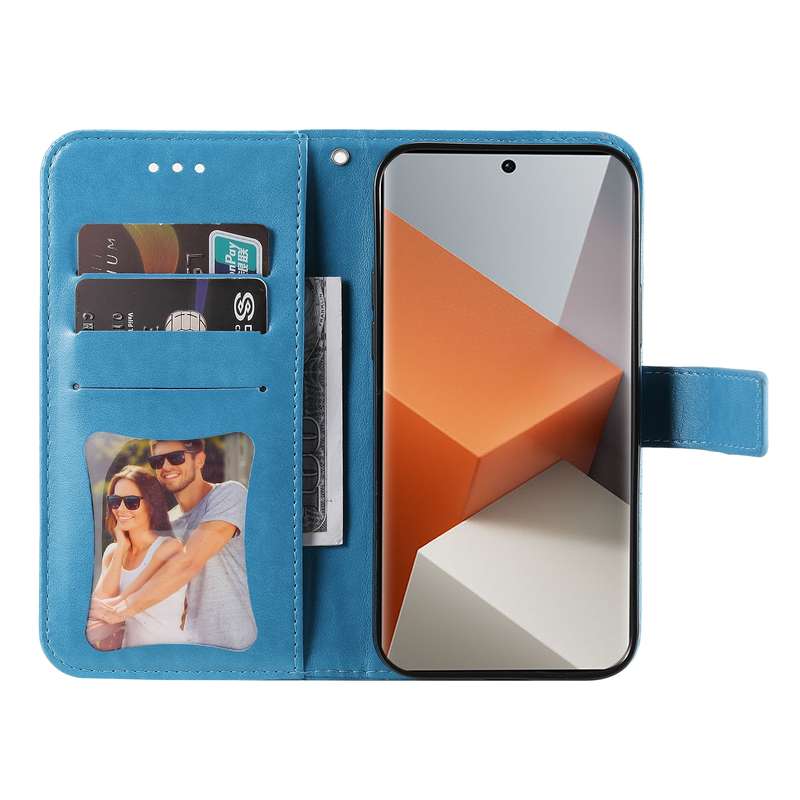 For Xiaomi Redmi Note13 Pro+ 5G Global 7-petal Flowers Embossing Leather Phone Case(Blue)