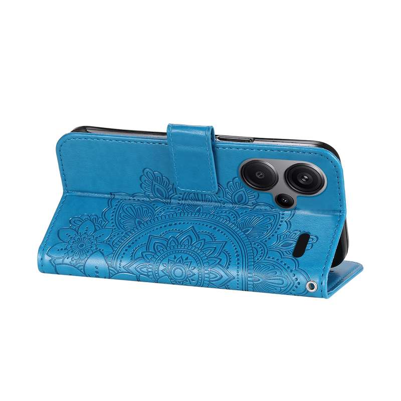 For Xiaomi Redmi Note13 Pro+ 5G Global 7-petal Flowers Embossing Leather Phone Case(Blue)