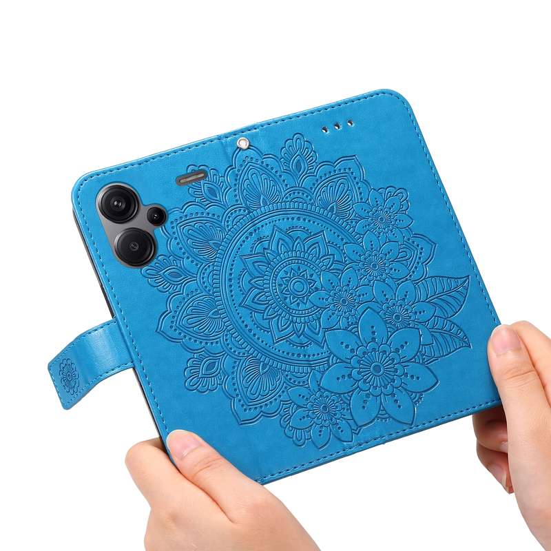 For Xiaomi Redmi Note13 Pro+ 5G Global 7-petal Flowers Embossing Leather Phone Case(Blue)