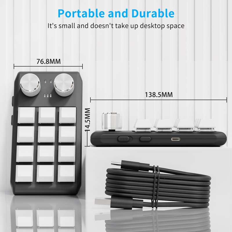 USB Wired 12KV2 MOLD Mini Mechanical 12 Keys 2 Knob Custom Programming Keyboard(Black)