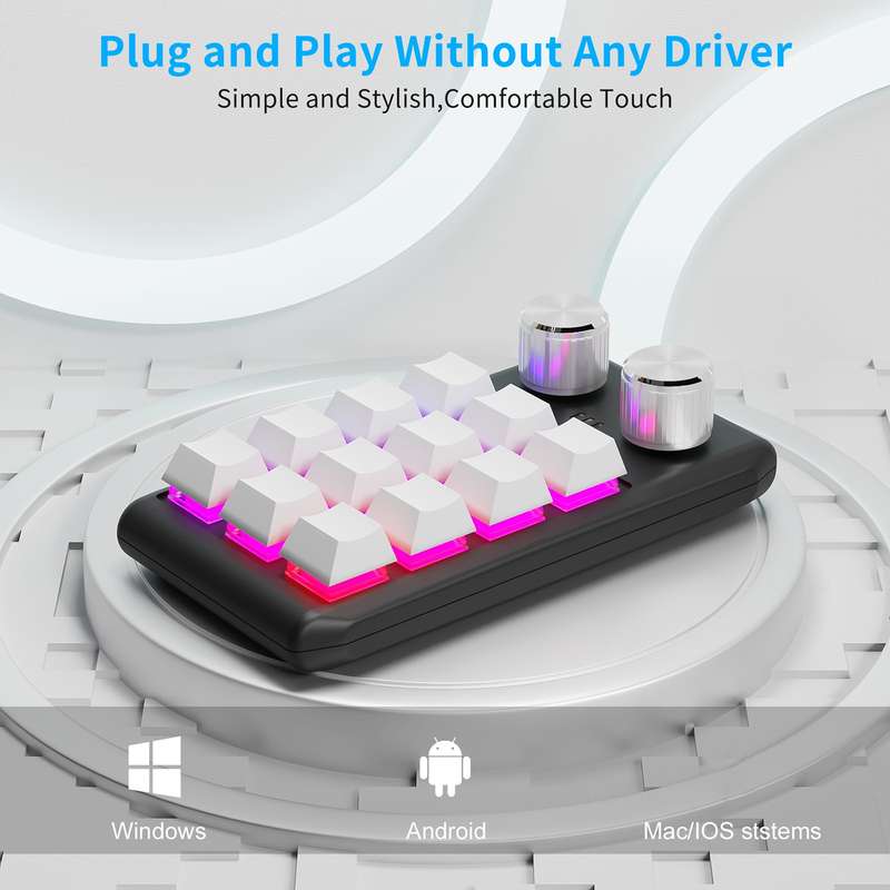 USB Wired 12KV2 MOLD Mini Mechanical 12 Keys 2 Knob Custom Programming Keyboard(Black)