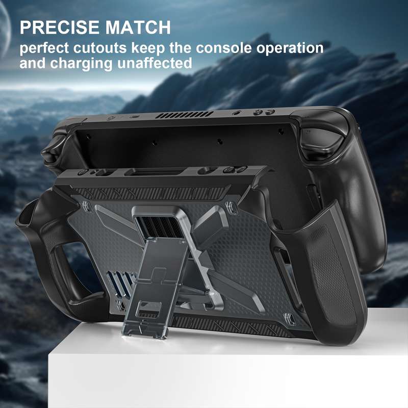For Steam Deck Shockproof Game Console Case with Holder & Shoulder Strap(Black+Transparent)