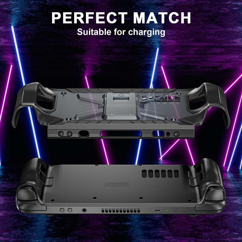 For Steam Deck Shockproof Game Console Case with Holder & Shoulder Strap(Black+Transparent)