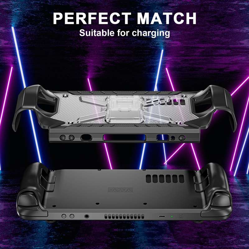 For Steam Deck Shockproof Game Console Case with Holder & Shoulder Strap(Black+Transparent)