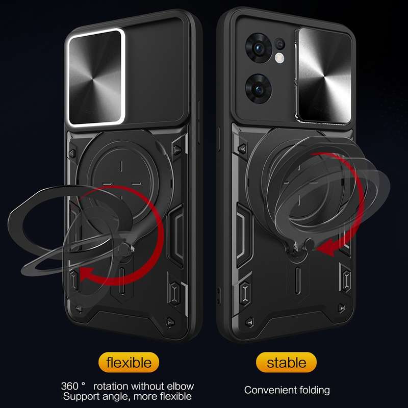 For OPPO Reno7 5G CD Texture Sliding Camshield Magnetic Holder Phone Case(Black)