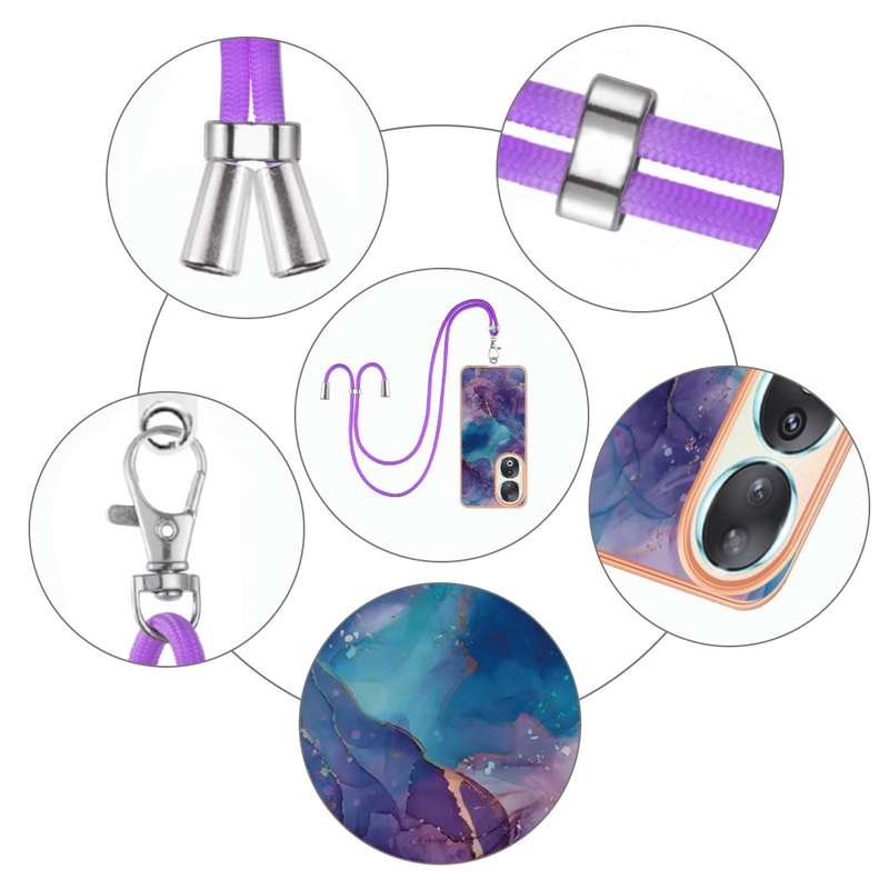 For Honor 90 5G Electroplating Marble Dual-side IMD Phone Case with Lanyard(Rose Gold 015)