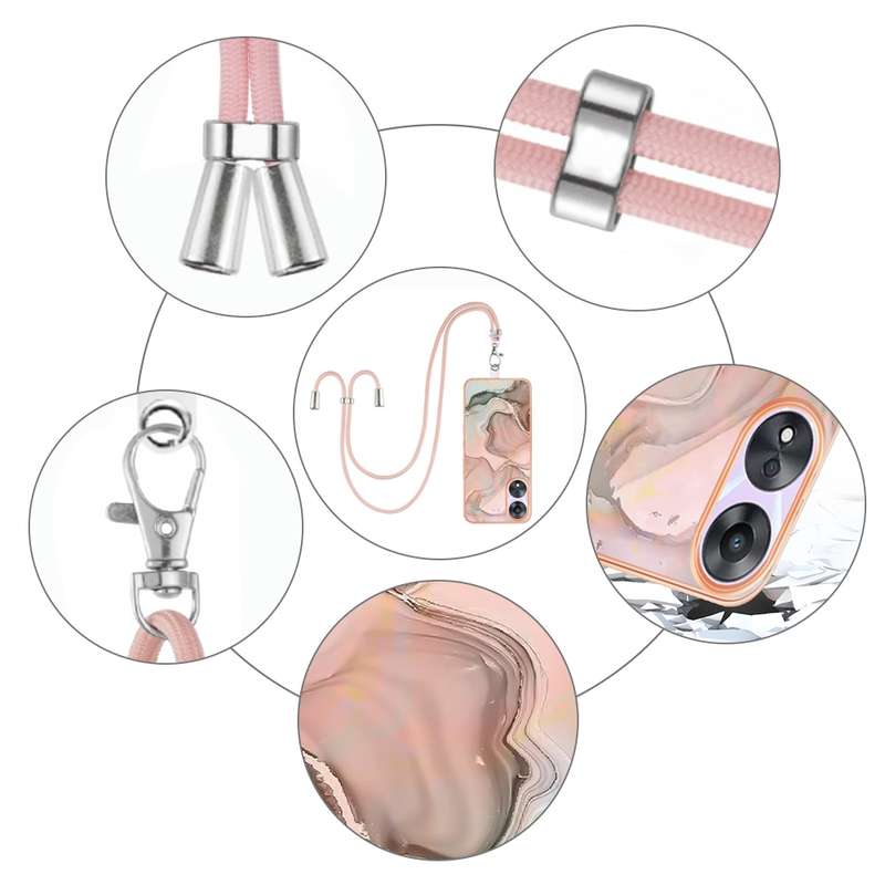 For OPPO A78 / A58 Electroplating Marble Dual-side IMD Phone Case with Lanyard(Pink 013)