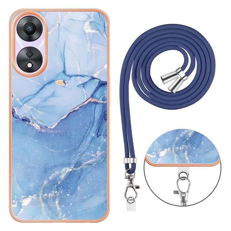 For OPPO A78 / A58 Electroplating Marble Dual-side IMD Phone Case with Lanyard(Pink 013)
