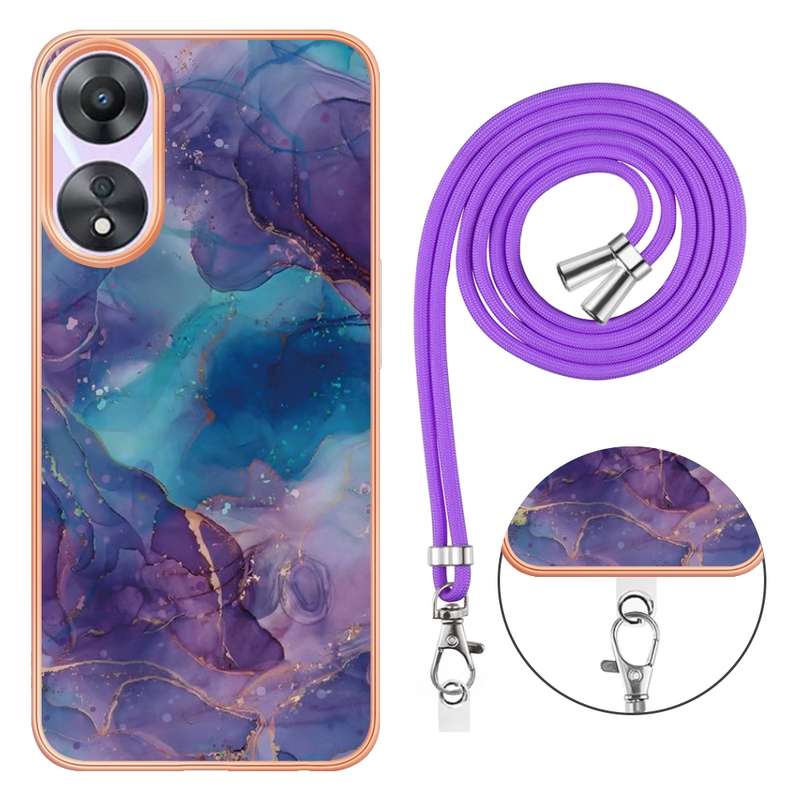 For OPPO A78 / A58 Electroplating Marble Dual-side IMD Phone Case with Lanyard(Pink 013)