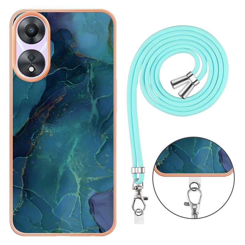 For OPPO A78 / A58 Electroplating Marble Dual-side IMD Phone Case with Lanyard(Pink 013)