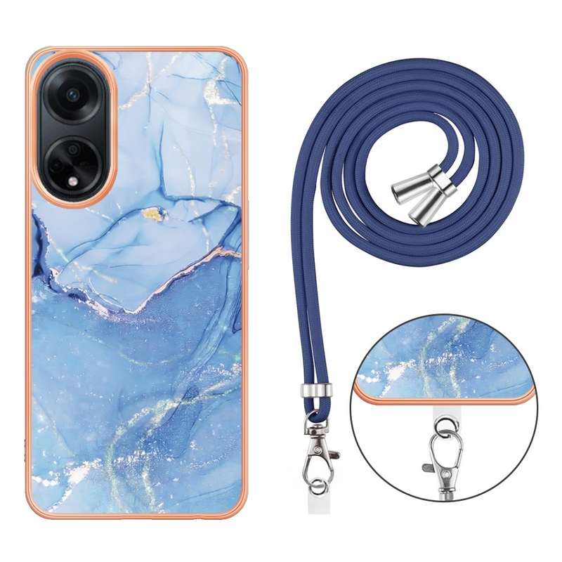 For OPPO A98 Electroplating Marble Dual-side IMD Phone Case with Lanyard(Pink 013)