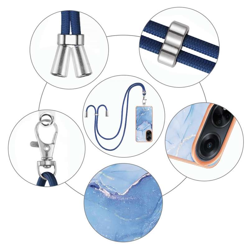 For OPPO A98 Electroplating Marble Dual-side IMD Phone Case with Lanyard(Pink 013)
