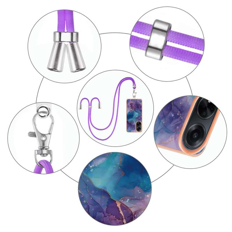 For OPPO A98 Electroplating Marble Dual-side IMD Phone Case with Lanyard(Pink 013)