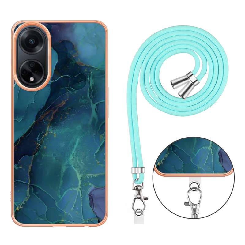 For OPPO A98 Electroplating Marble Dual-side IMD Phone Case with Lanyard(Pink 013)