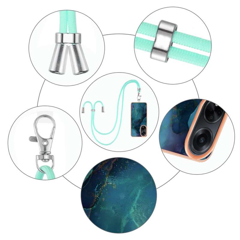 For OPPO A98 Electroplating Marble Dual-side IMD Phone Case with Lanyard(Pink 013)