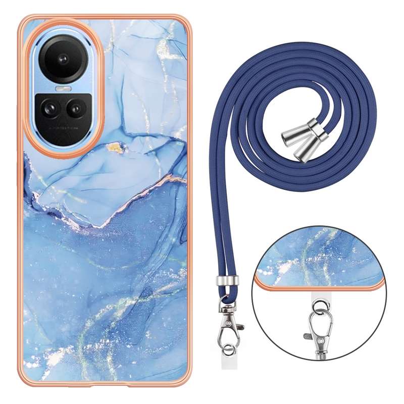 For OPPO Reno10 5G Global Electroplating Marble Dual-side IMD Phone Case with Lanyard(Pink 013)