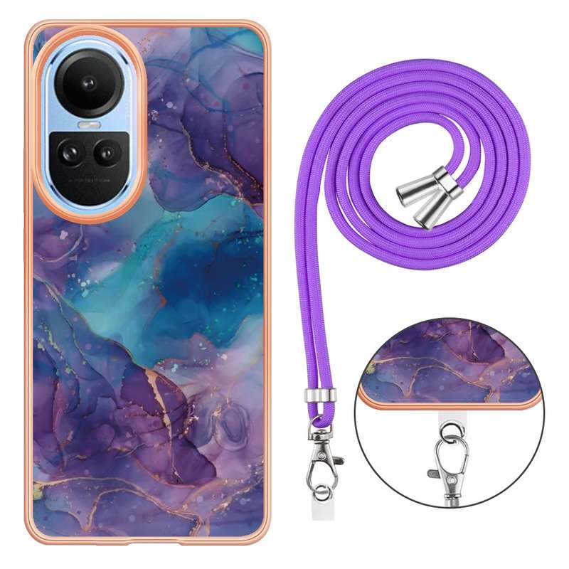 For OPPO Reno10 5G Global Electroplating Marble Dual-side IMD Phone Case with Lanyard(Pink 013)