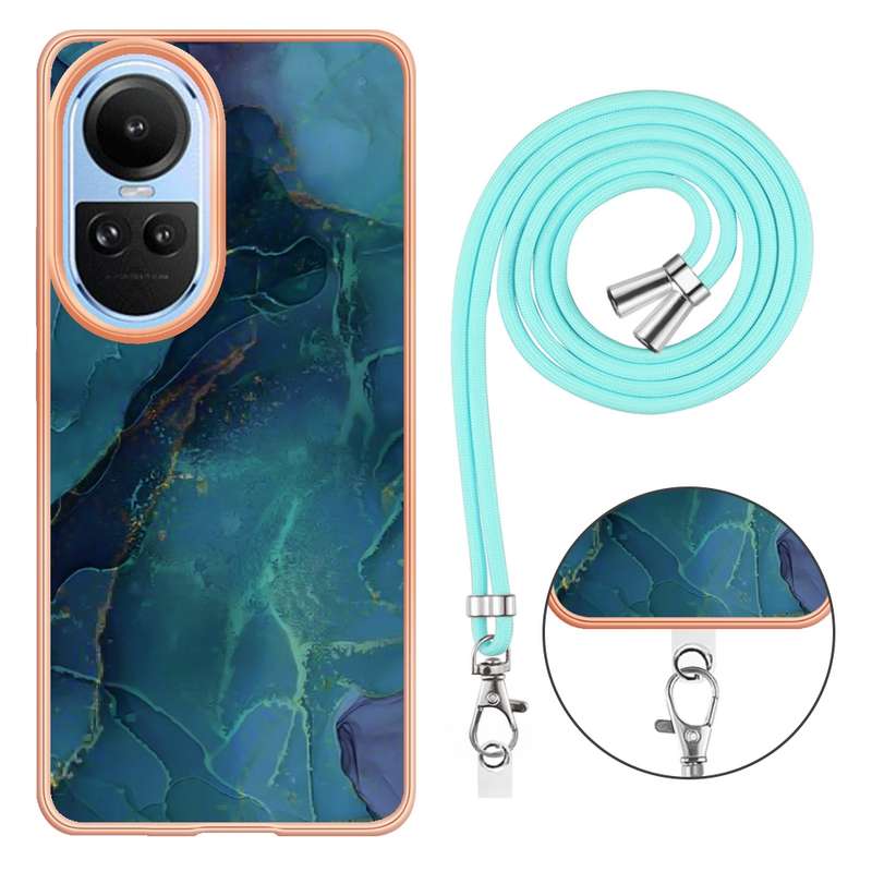For OPPO Reno10 5G Global Electroplating Marble Dual-side IMD Phone Case with Lanyard(Pink 013)