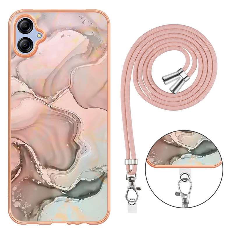 For Samsung Galaxy A04E Electroplating Marble Dual-side IMD Phone Case with Lanyard(Blue 018)