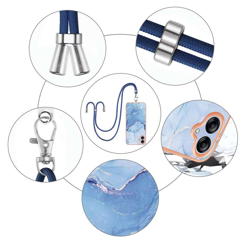 For Samsung Galaxy A04E Electroplating Marble Dual-side IMD Phone Case with Lanyard(Blue 018)