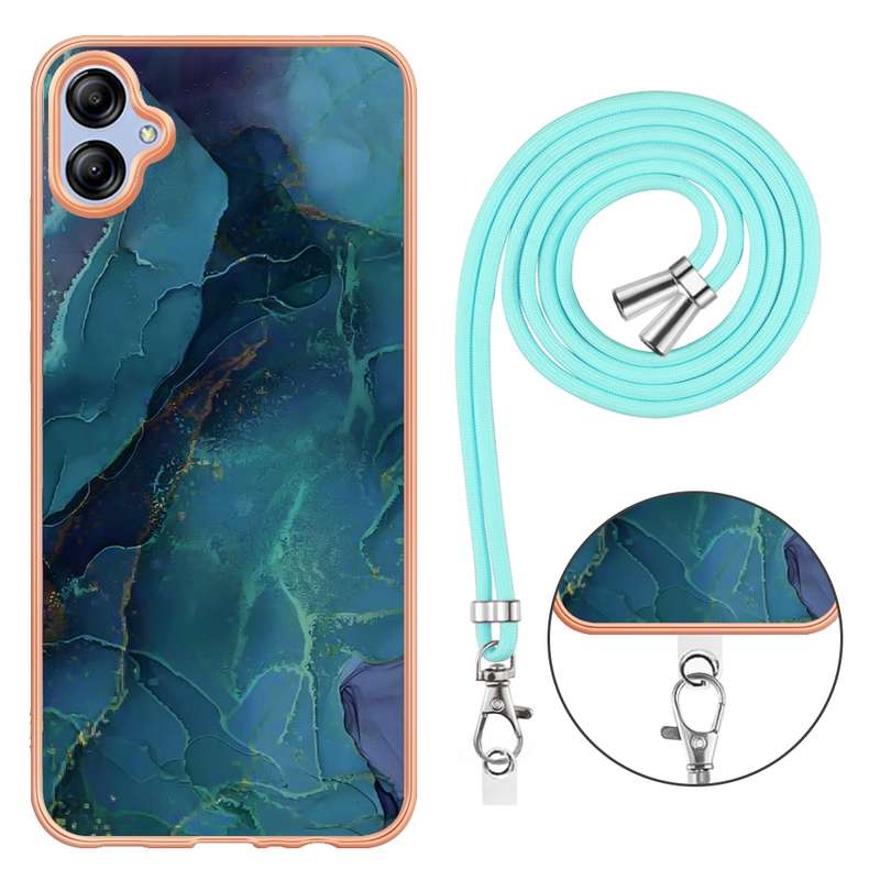 For Samsung Galaxy A04E Electroplating Marble Dual-side IMD Phone Case with Lanyard(Blue 018)