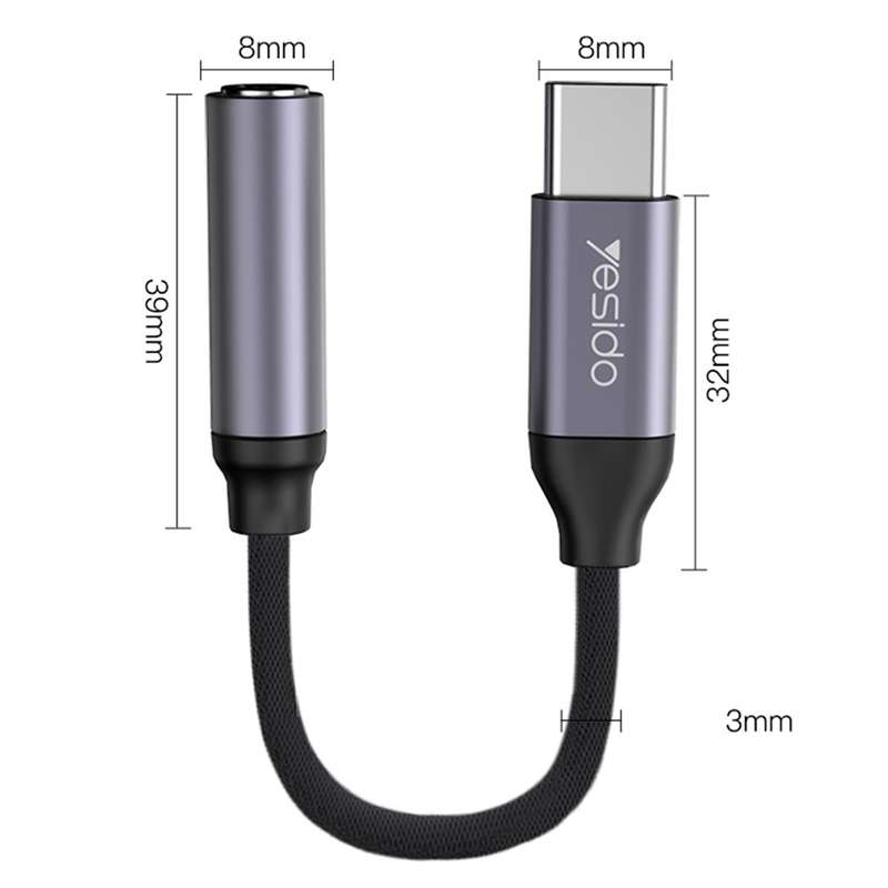 Yesido YAU19 Type-C to 3.5mm Audio Adapter Cable(Grey)
