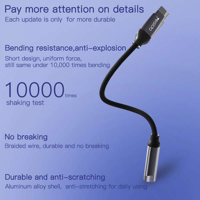 Yesido YAU19 Type-C to 3.5mm Audio Adapter Cable(Grey)