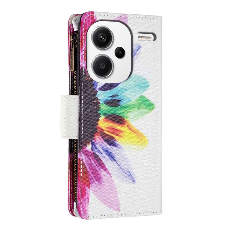 For Xiaomi Redmi Note 13 Pro+ 5G Colored Drawing Pattern Zipper Leather Phone Case(Sun Flower)