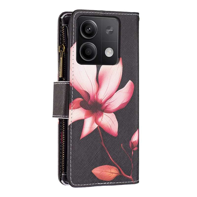 For Xiaomi Redmi Note 13 Colored Drawing Pattern Zipper Leather Phone Case(Lotus)