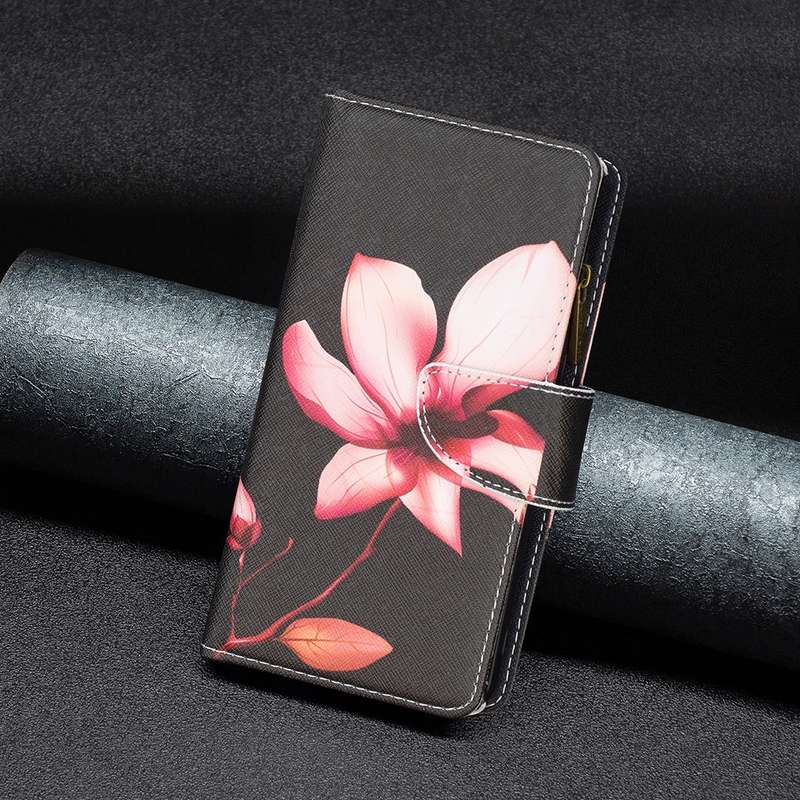 For Xiaomi Redmi Note 13 Colored Drawing Pattern Zipper Leather Phone Case(Lotus)