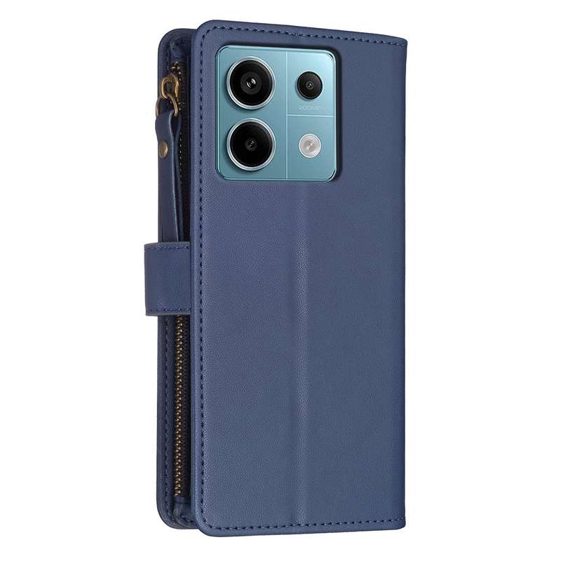 For Xiaomi Redmi Note 13 Pro 5G 9 Card Slots Zipper Wallet Leather Flip Phone Case(Blue)