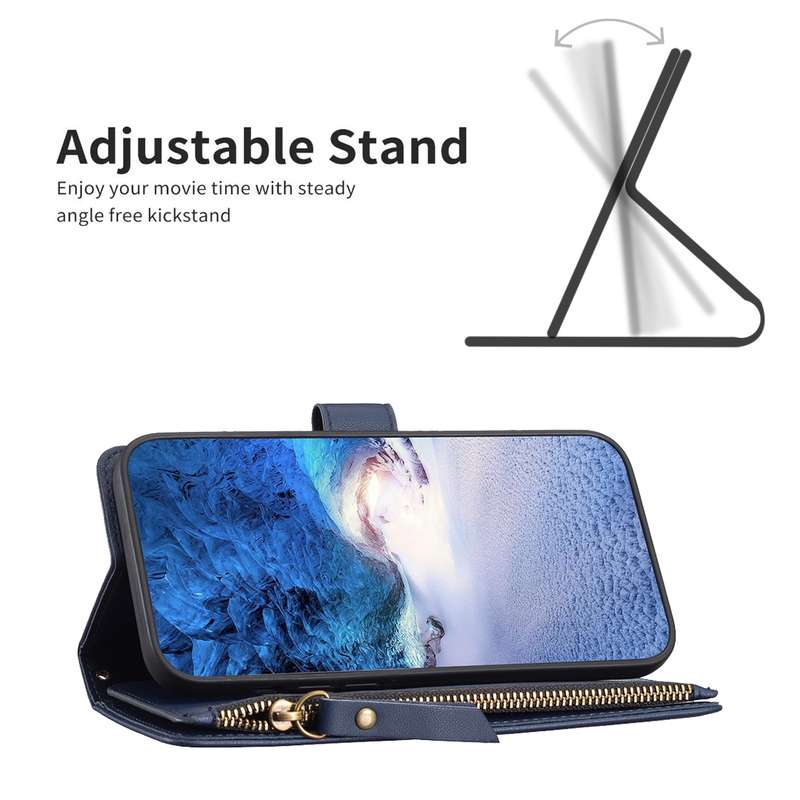 For Xiaomi Redmi Note 13 Pro 5G 9 Card Slots Zipper Wallet Leather Flip Phone Case(Blue)