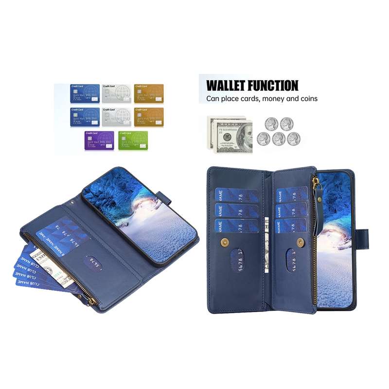 For Xiaomi Redmi Note 13 Pro 5G 9 Card Slots Zipper Wallet Leather Flip Phone Case(Blue)