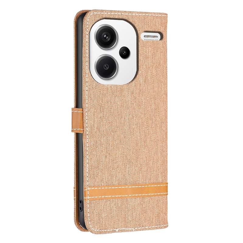 For Xiaomi Redmi Note 13 Pro+ 5G Color Block Denim Texture Leather Phone Case(Brown)
