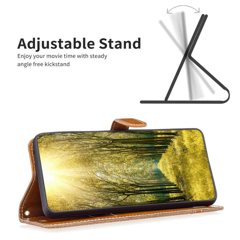 For Xiaomi Redmi Note 13 Pro+ 5G Color Block Denim Texture Leather Phone Case(Brown)