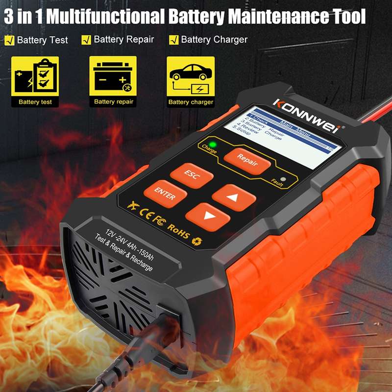KONNWEI KW520 12V / 24V 3 in 1 Car Battery Tester with Detection & Repair & Charging Function(US Plu