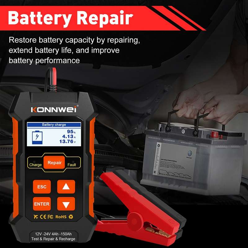 KONNWEI KW520 12V / 24V 3 in 1 Car Battery Tester with Detection & Repair & Charging Function(US Plu