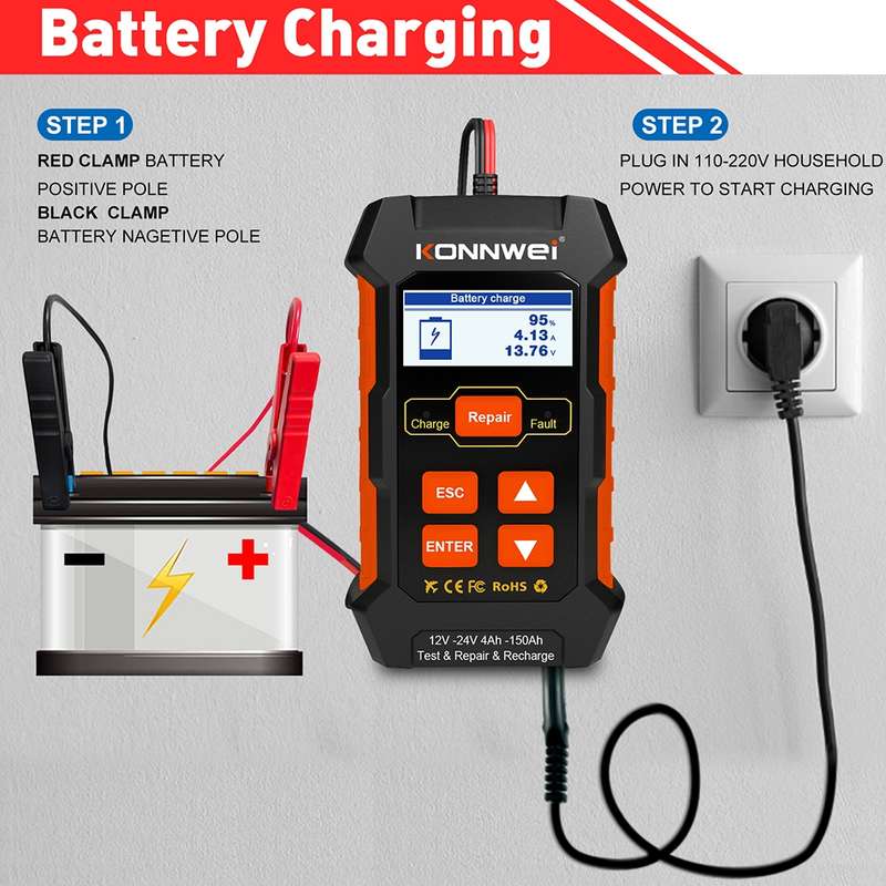 KONNWEI KW520 12V / 24V 3 in 1 Car Battery Tester with Detection & Repair & Charging Function(US Plu